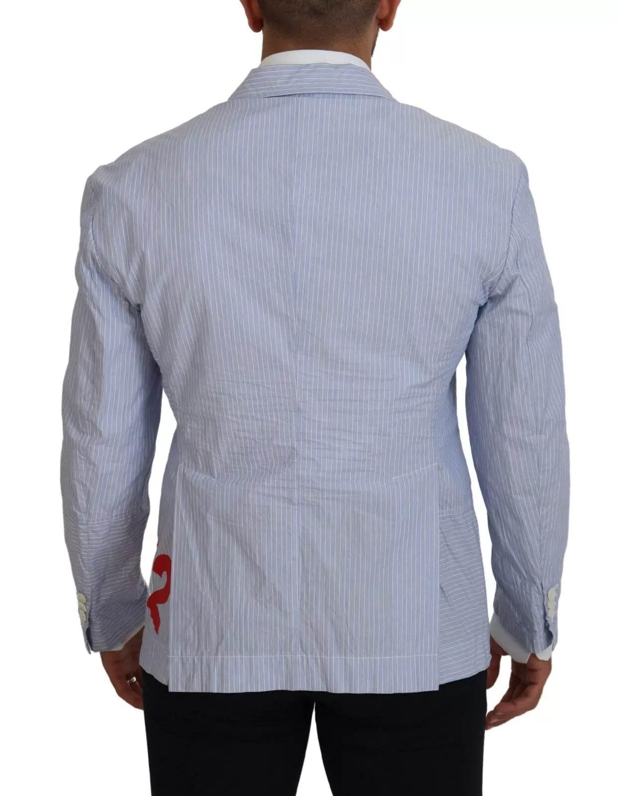 Dsquared² Blue Striped Single Breasted Formal Coat Blazer - Hilstor