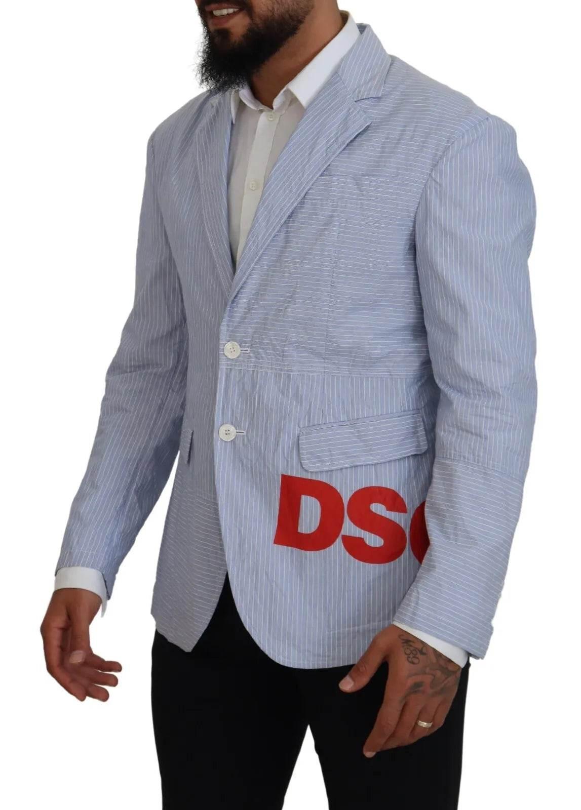 Dsquared² Blue Striped Single Breasted Formal Coat Blazer - Hilstor