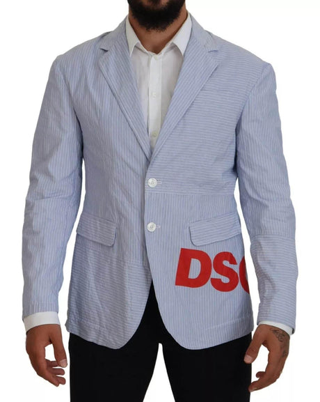 Dsquared² Blue Striped Single Breasted Formal Coat Blazer - Hilstor