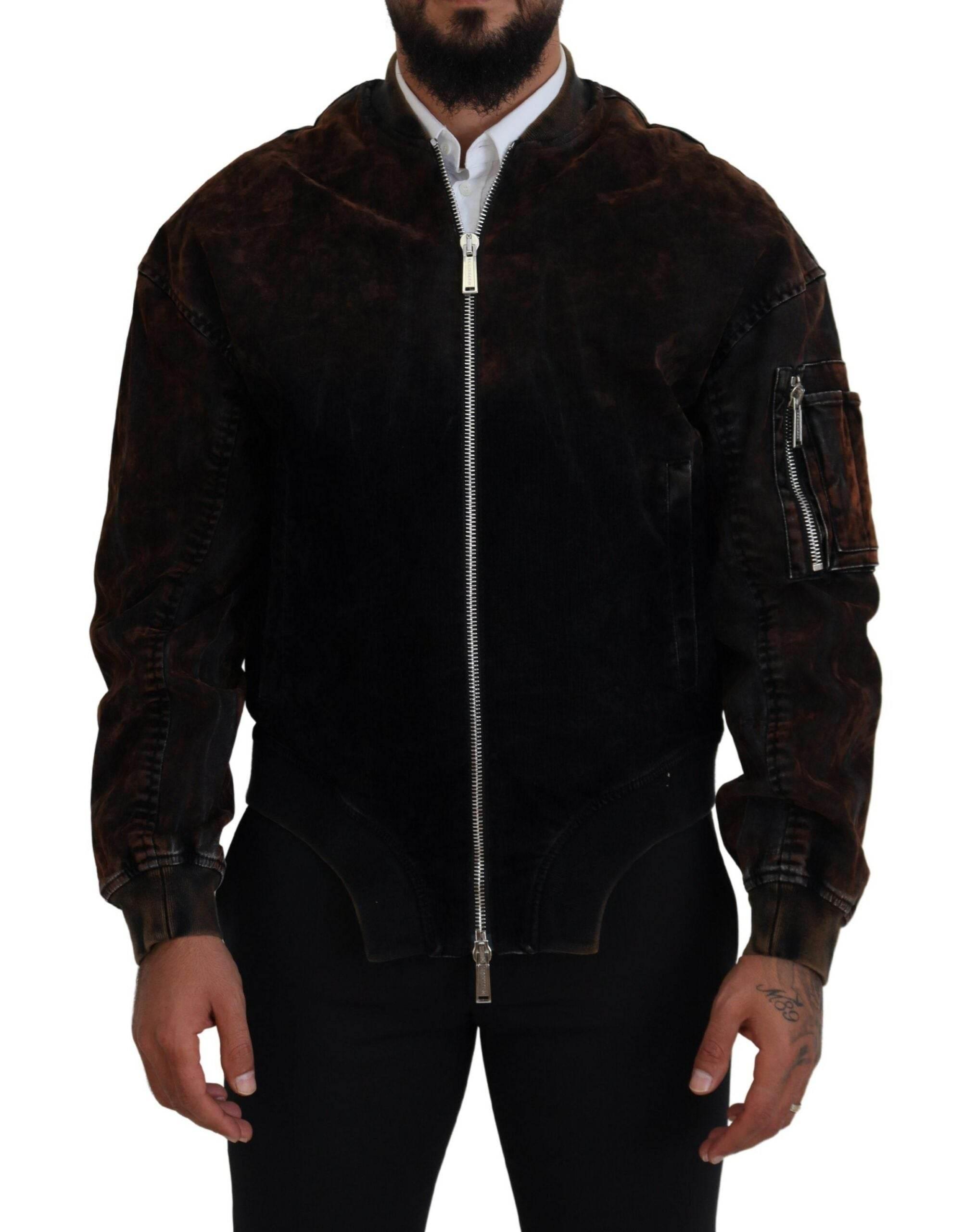 Dsquared² Brown Cotton Bomber Zipper Pocket Sleeves Jacket - Hilstor