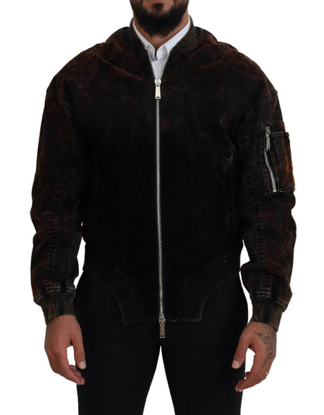 Dsquared² Brown Cotton Bomber Zipper Pocket Sleeves Jacket - Hilstor