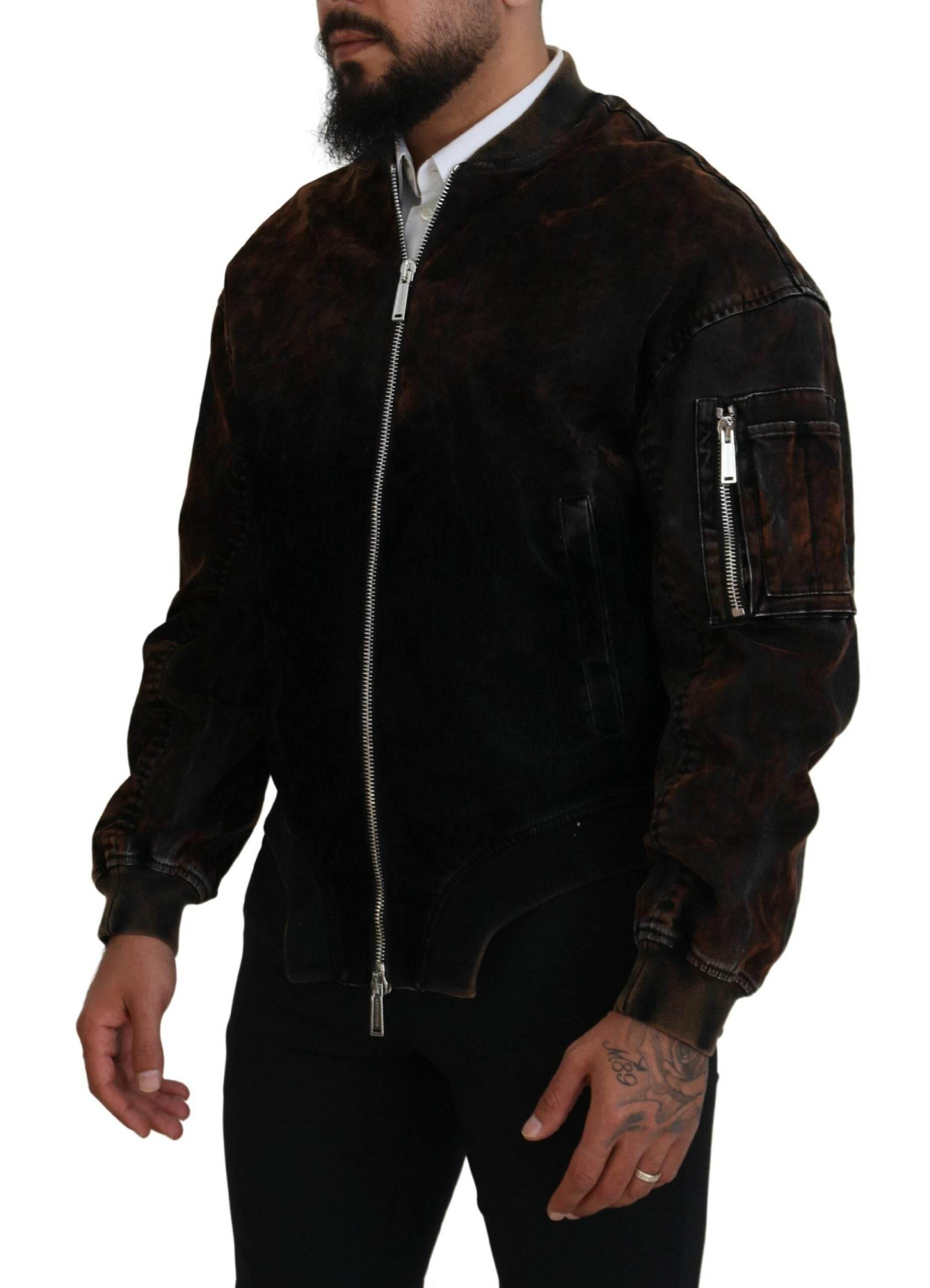 Dsquared² Brown Cotton Bomber Zipper Pocket Sleeves Jacket - Hilstor