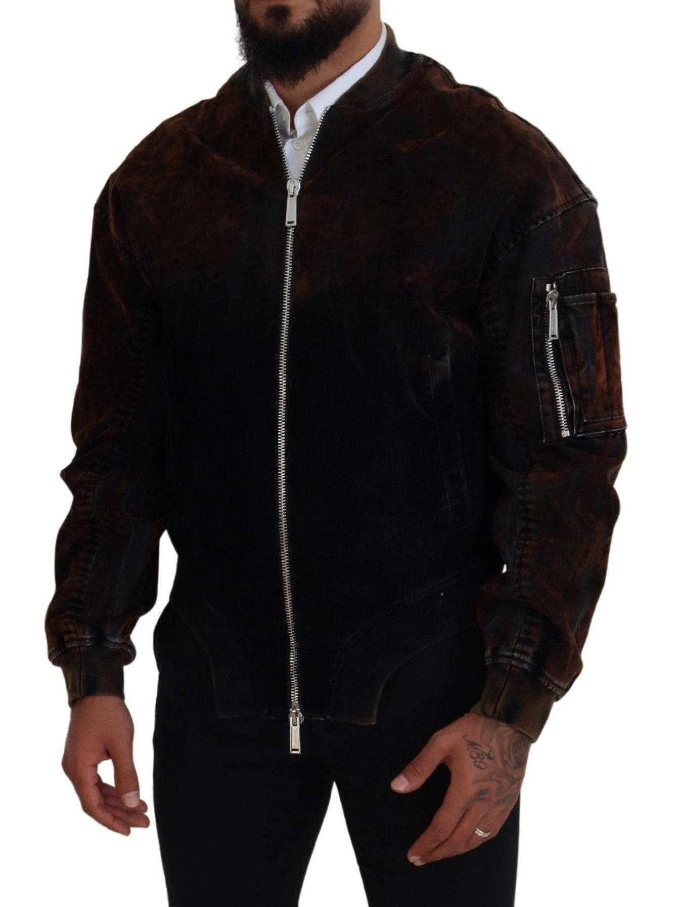 Dsquared² Brown Cotton Bomber Zipper Pocket Sleeves Jacket - Hilstor