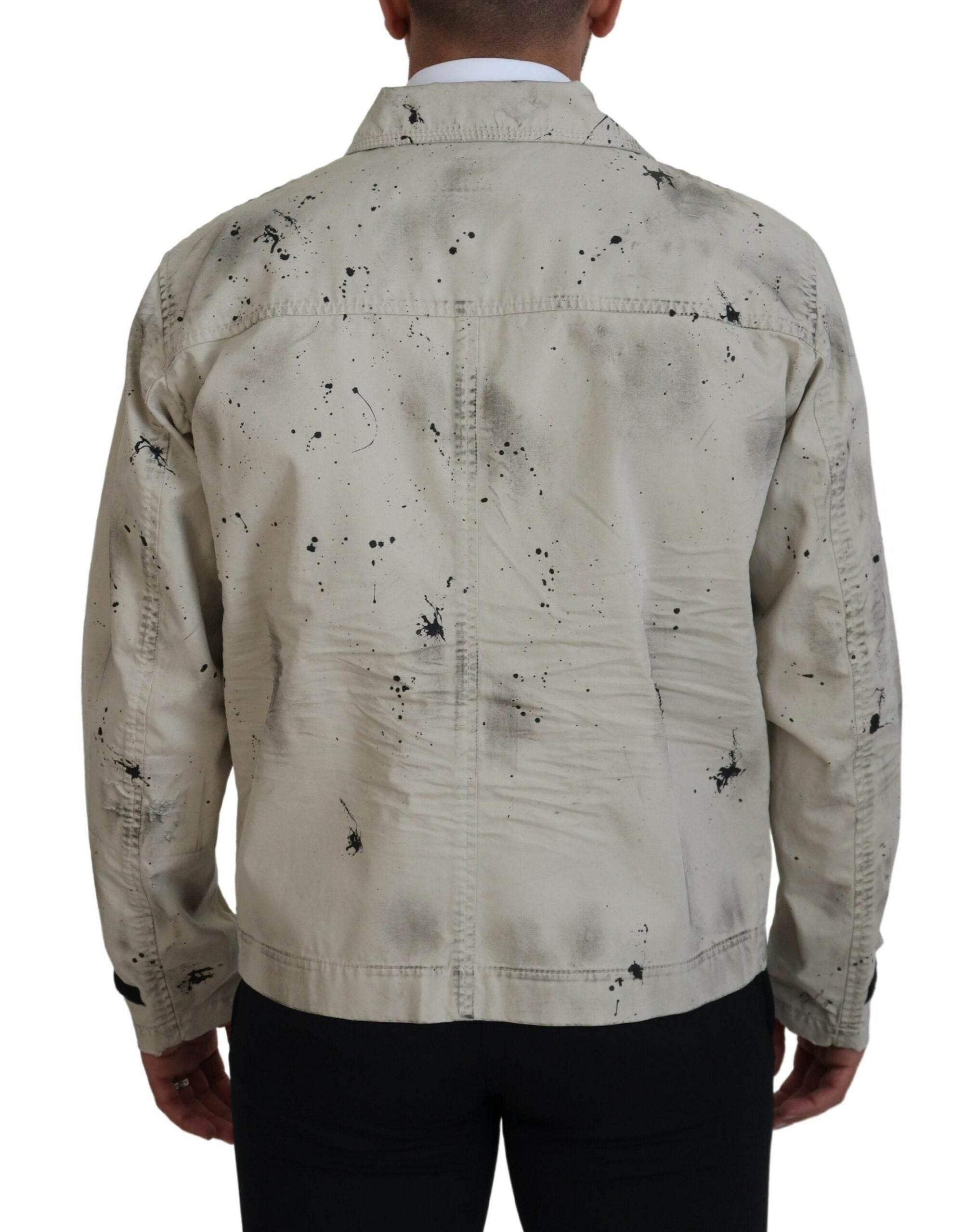 Dsquared² Off White Black Splash Print Casual Denim Jacket - Hilstor