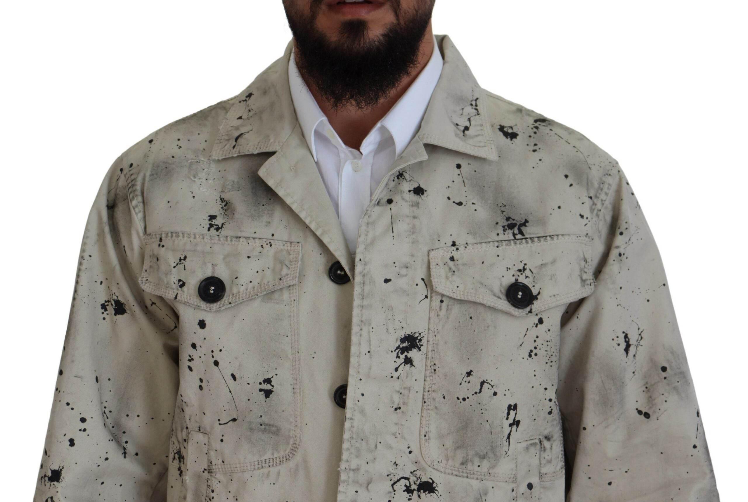 Dsquared² Off White Black Splash Print Casual Denim Jacket - Hilstor