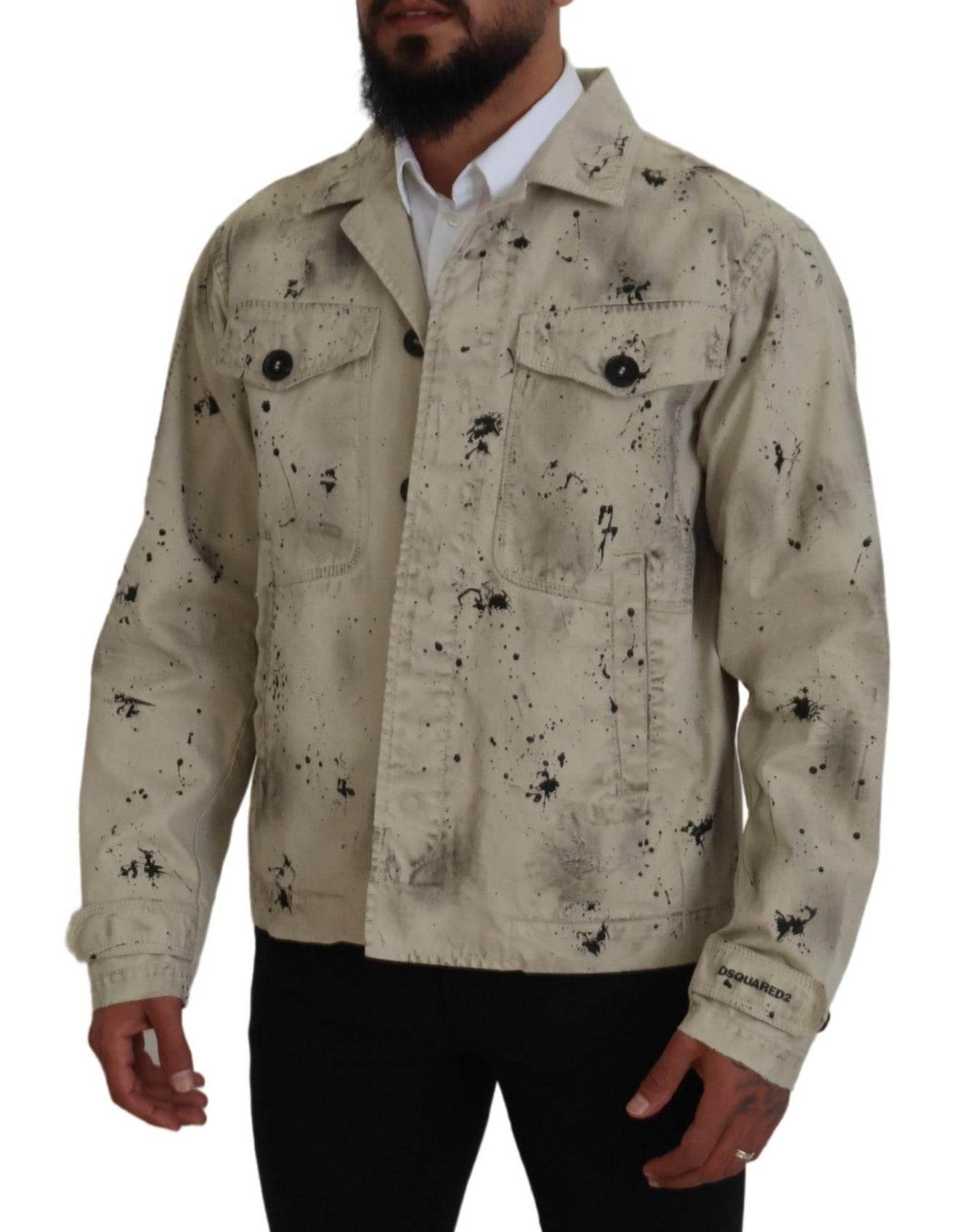 Dsquared² Off White Black Splash Print Casual Denim Jacket - Hilstor