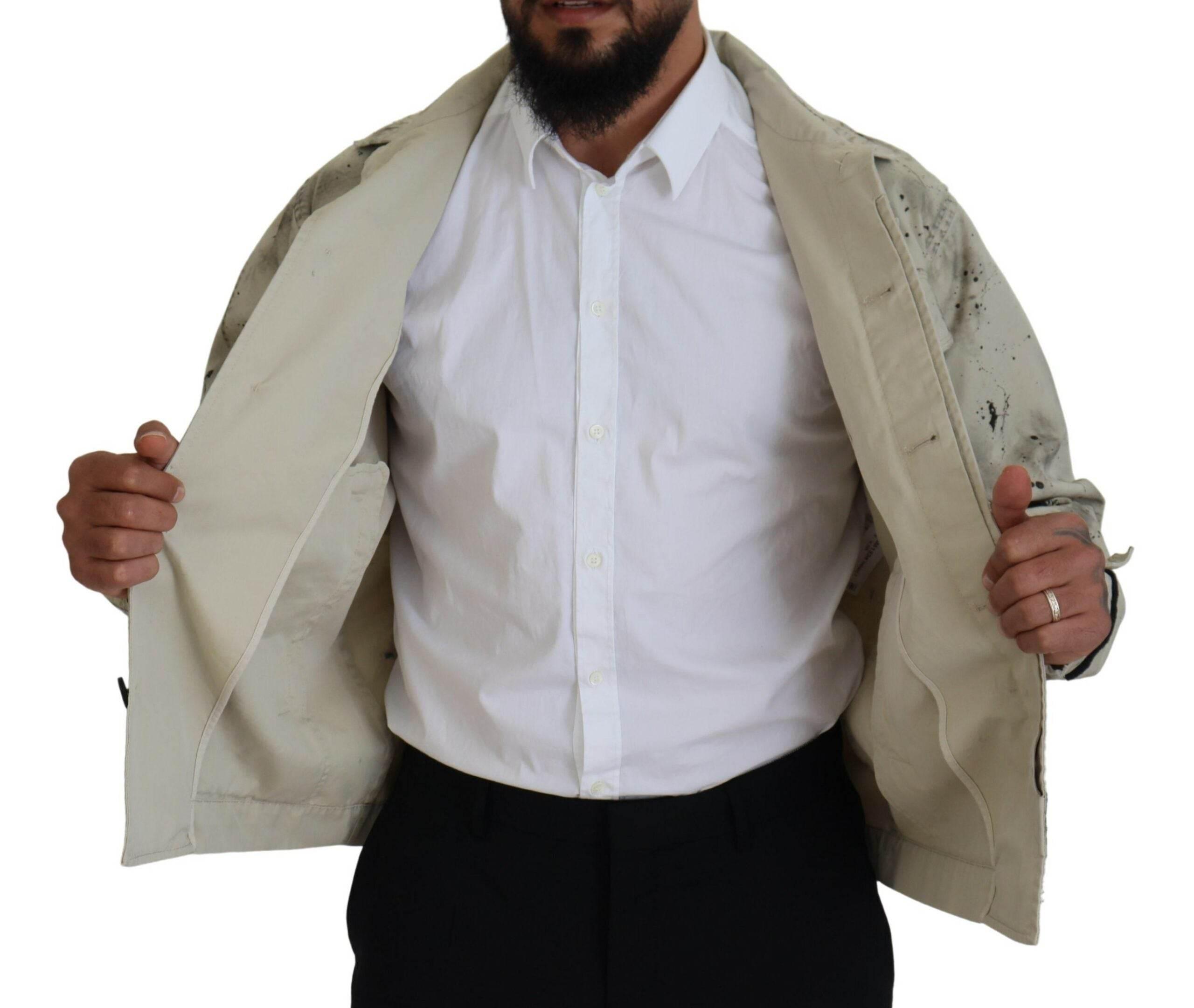 Dsquared² Off White Black Splash Print Casual Denim Jacket - Hilstor