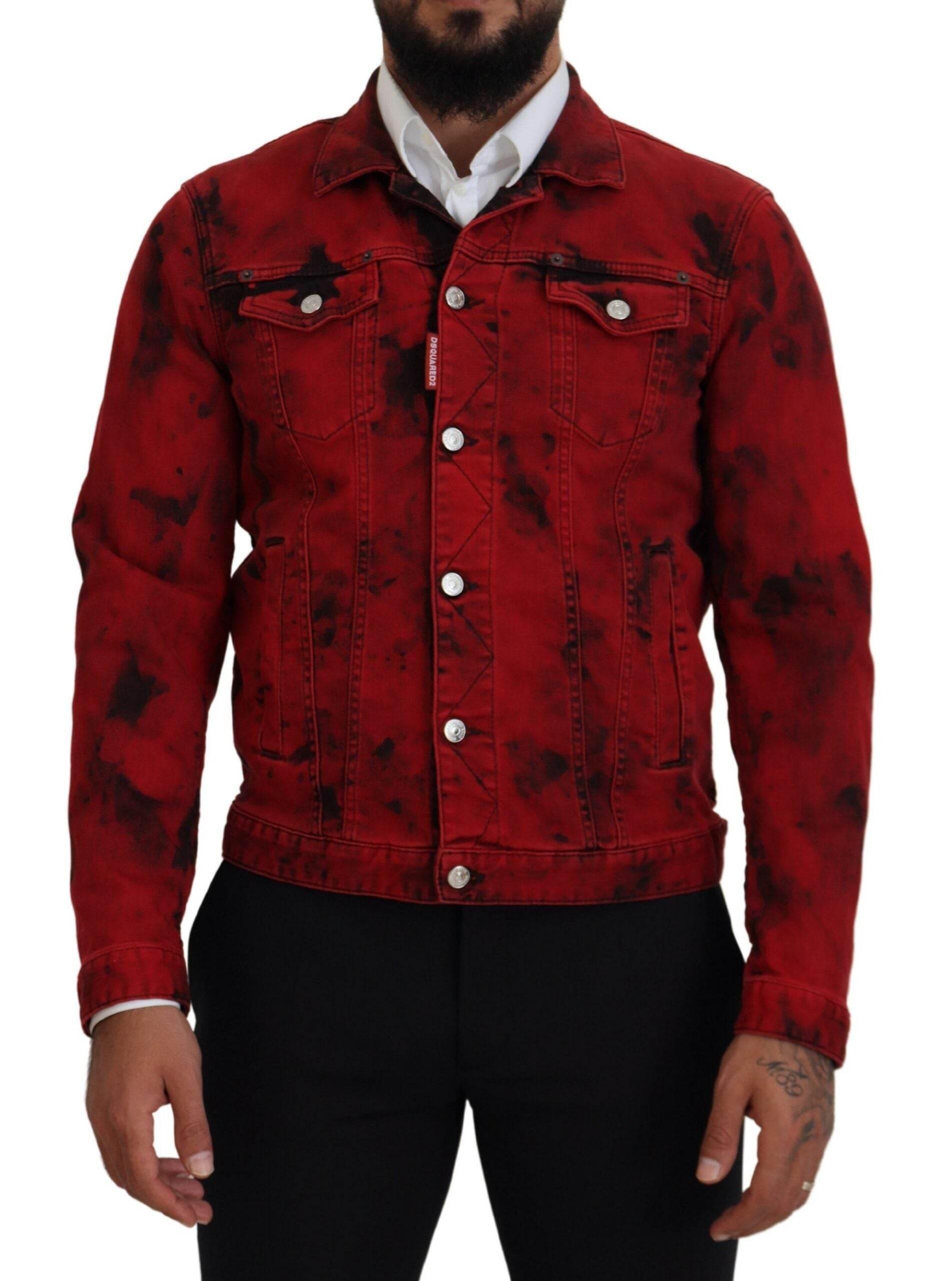 Dsquared² Red Black Tie Dye Collared Men Denim Jacket - Hilstor