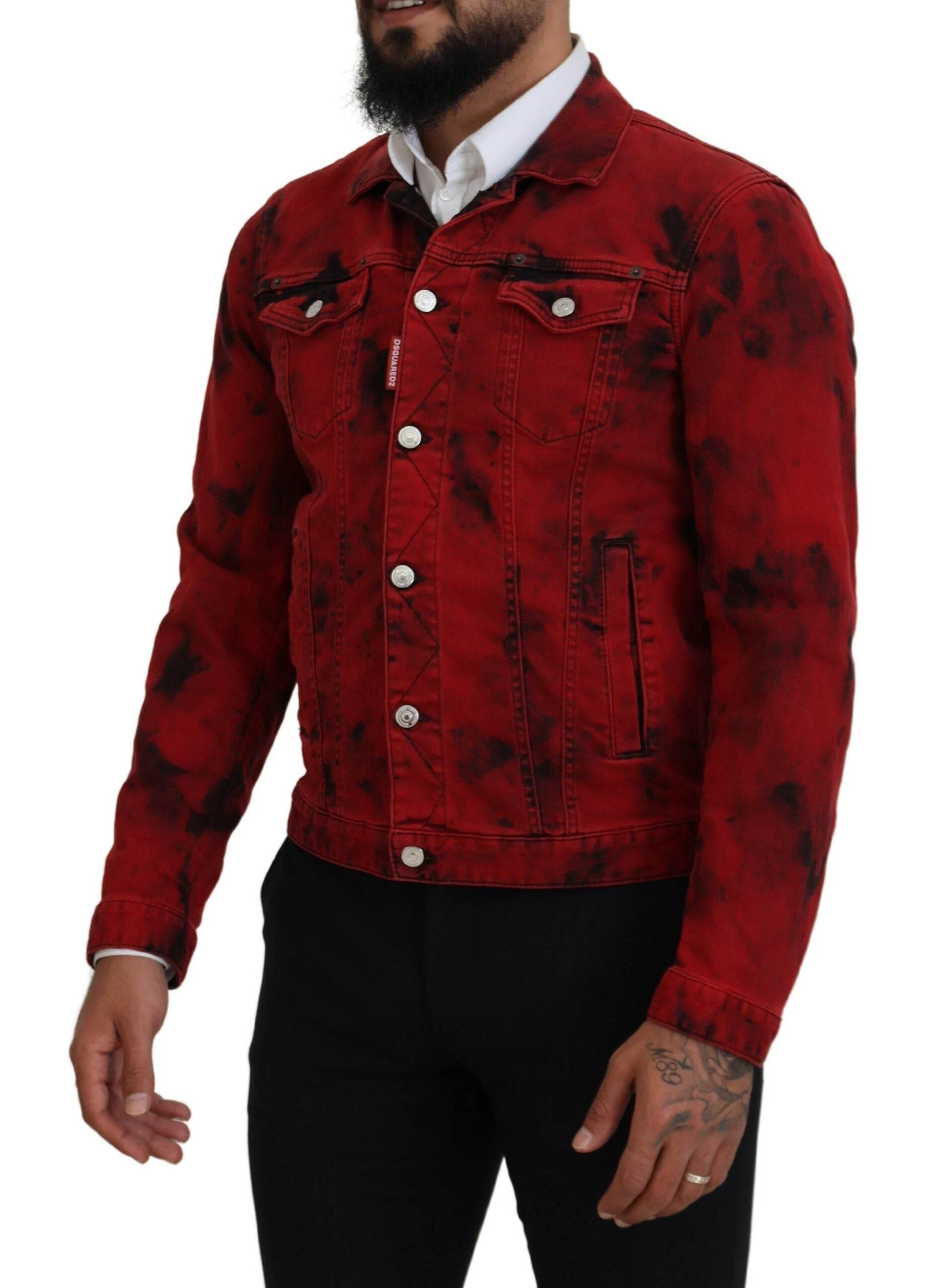 Dsquared² Red Black Tie Dye Collared Men Denim Jacket - Hilstor