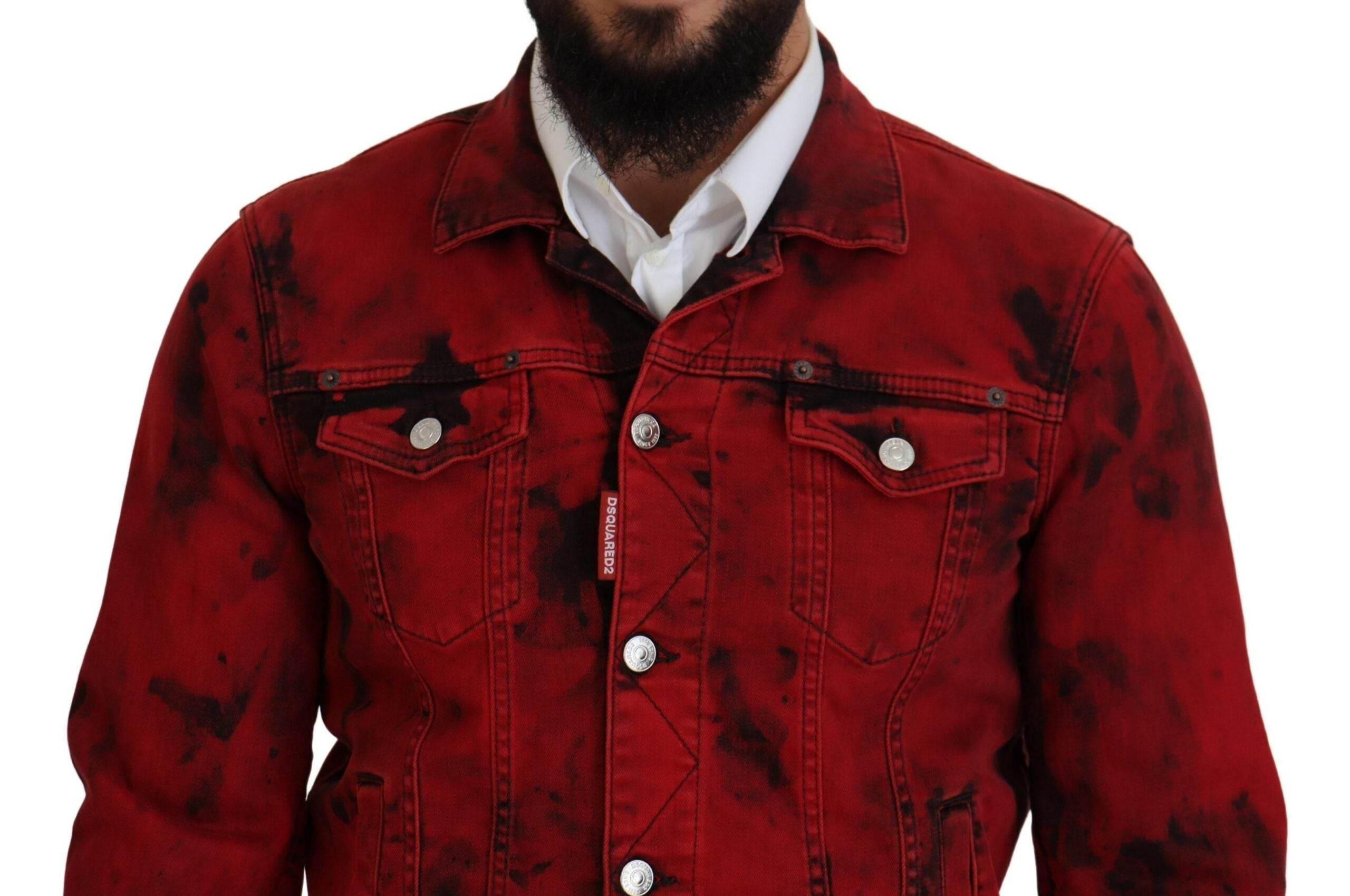 Dsquared² Red Black Tie Dye Collared Men Denim Jacket - Hilstor
