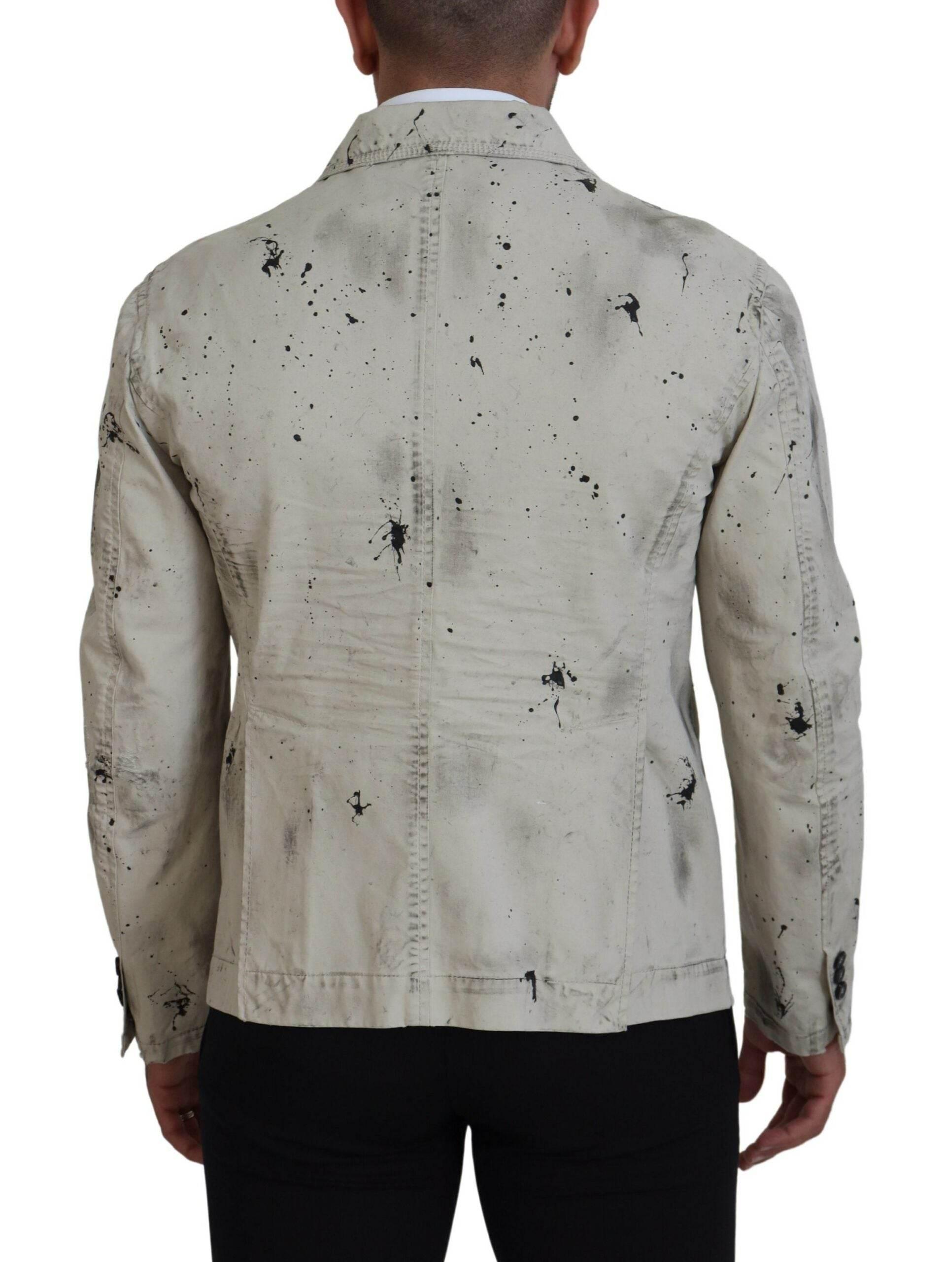 Dsquared² Off White Black Splash Print Casual Denim Jacket - Hilstor