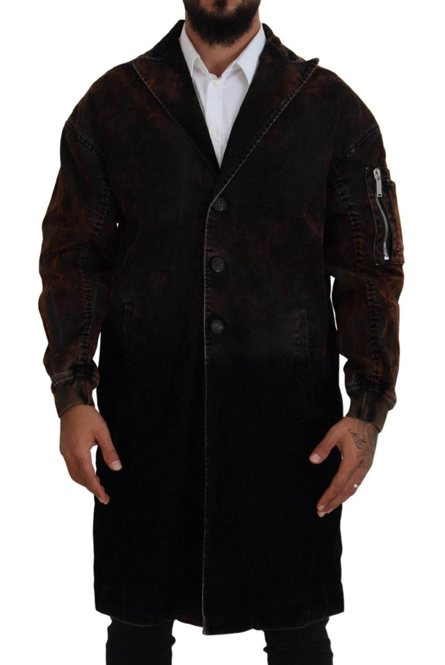 Dsquared² Brown Full Button Men Long Coat Cotton Jacket - Hilstor