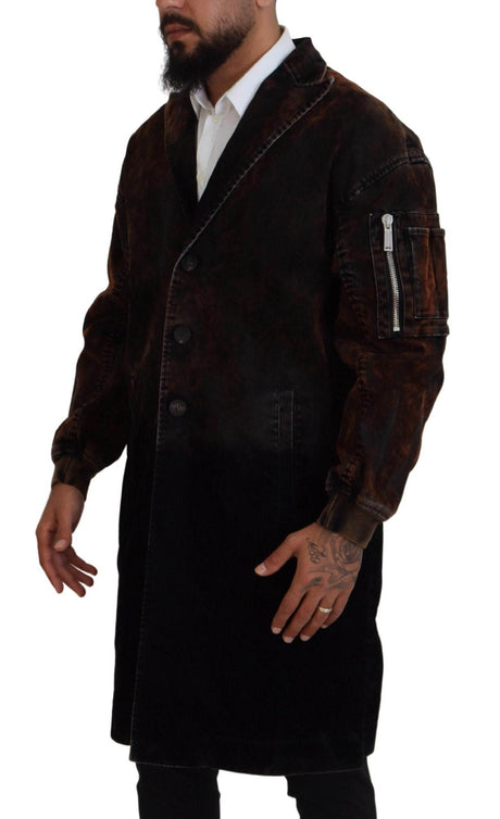 Dsquared² Brown Full Button Men Long Coat Cotton Jacket - Hilstor