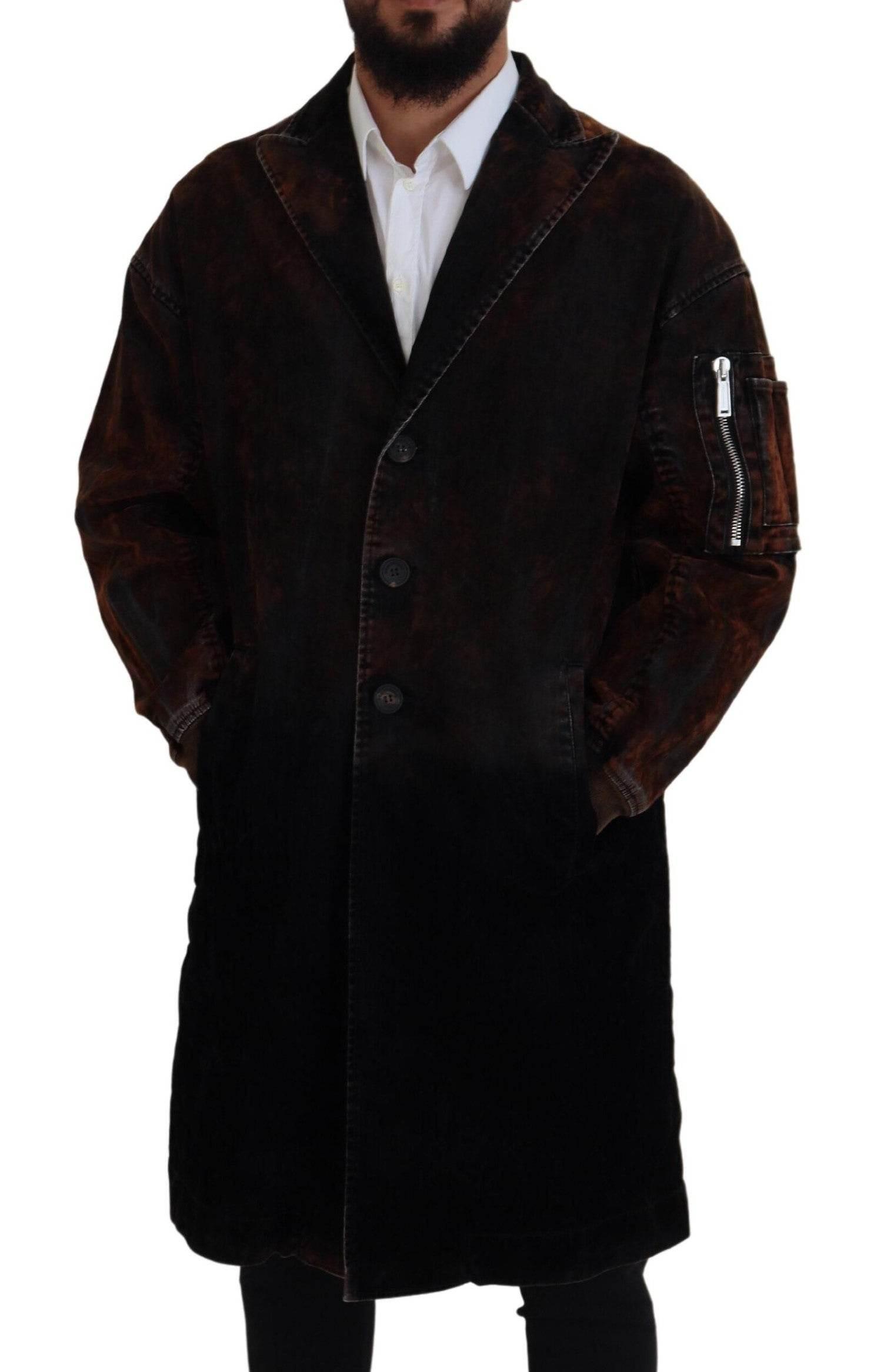 Dsquared² Brown Full Button Men Long Coat Cotton Jacket - Hilstor