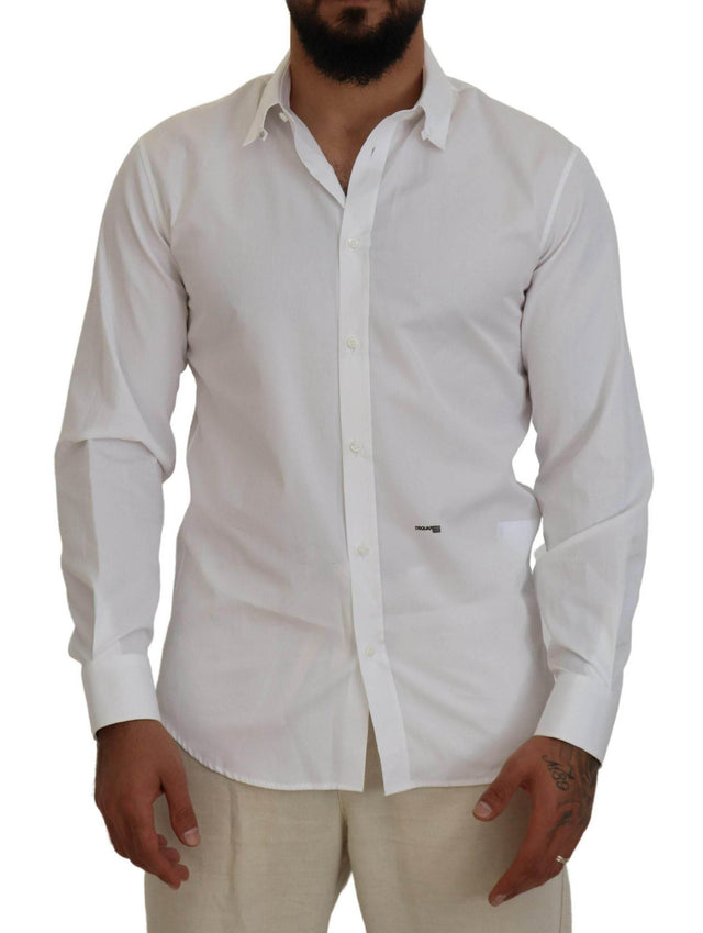 Dsquared² White Cotton Collared Long Sleeves Formal Shirt - Hilstor