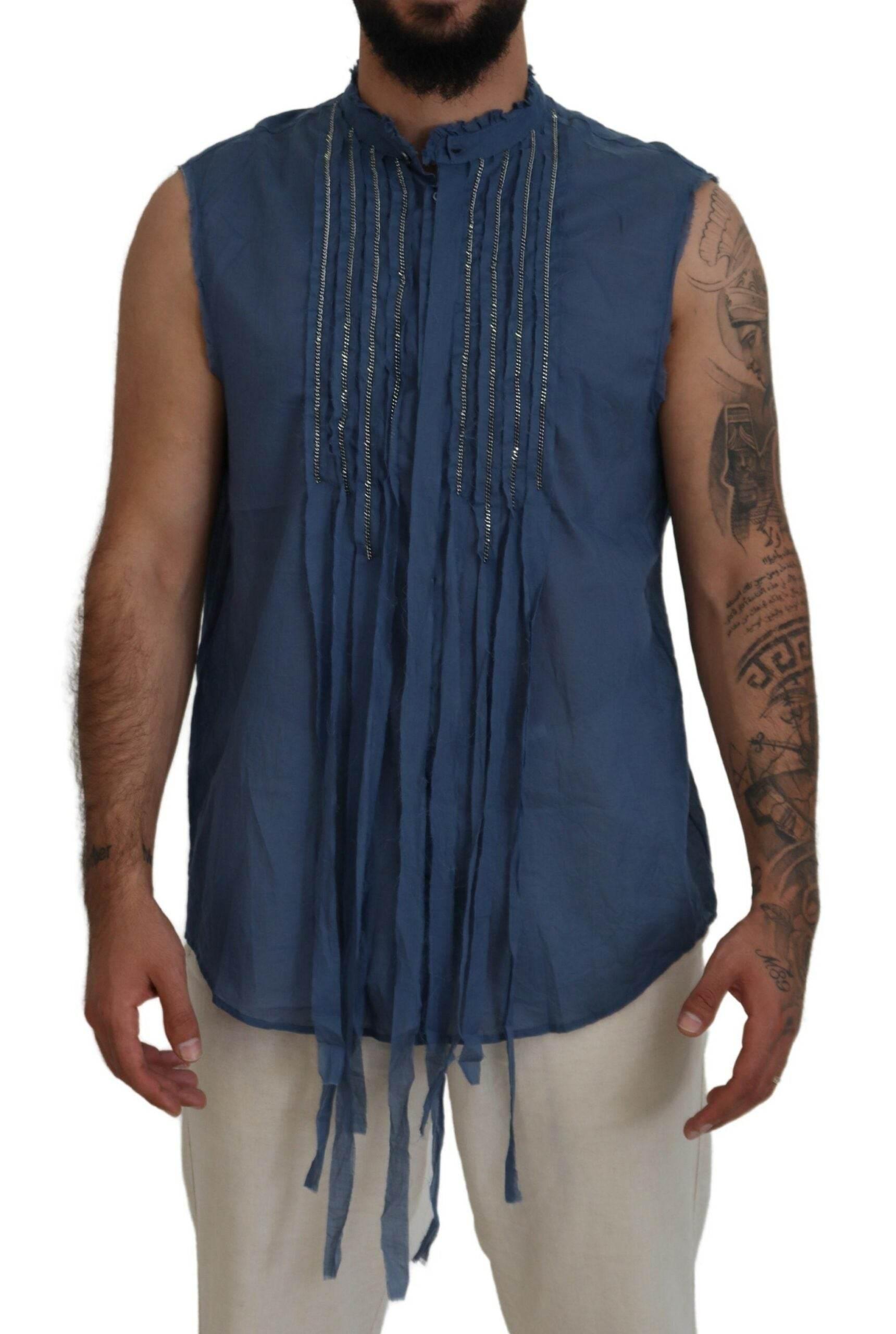 Dsquared² Blue Cotton Chain Embellishment Sleeveless Shirt - Hilstor
