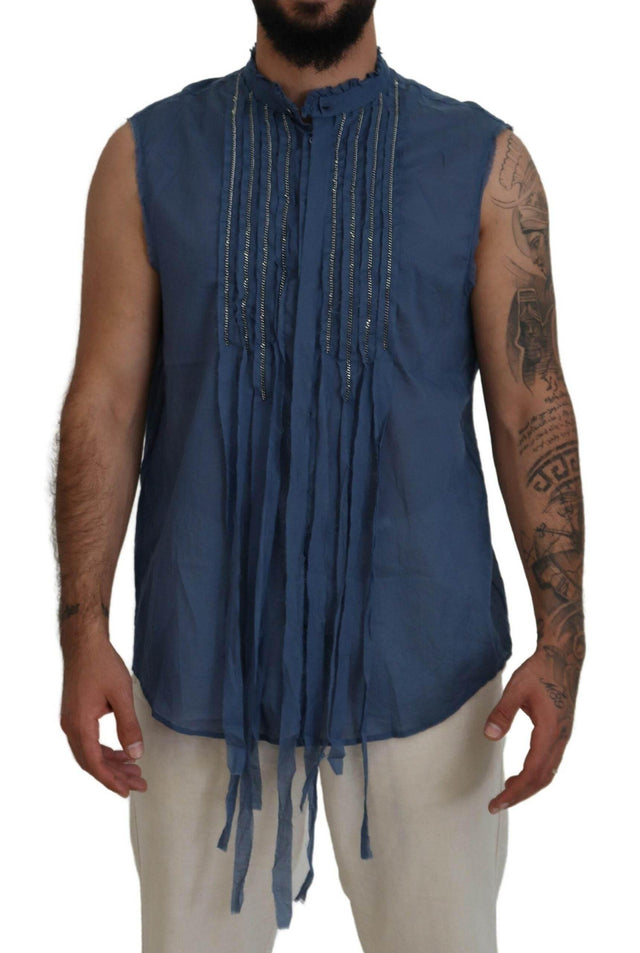 Dsquared² Blue Cotton Chain Embellishment Sleeveless Shirt - Hilstor