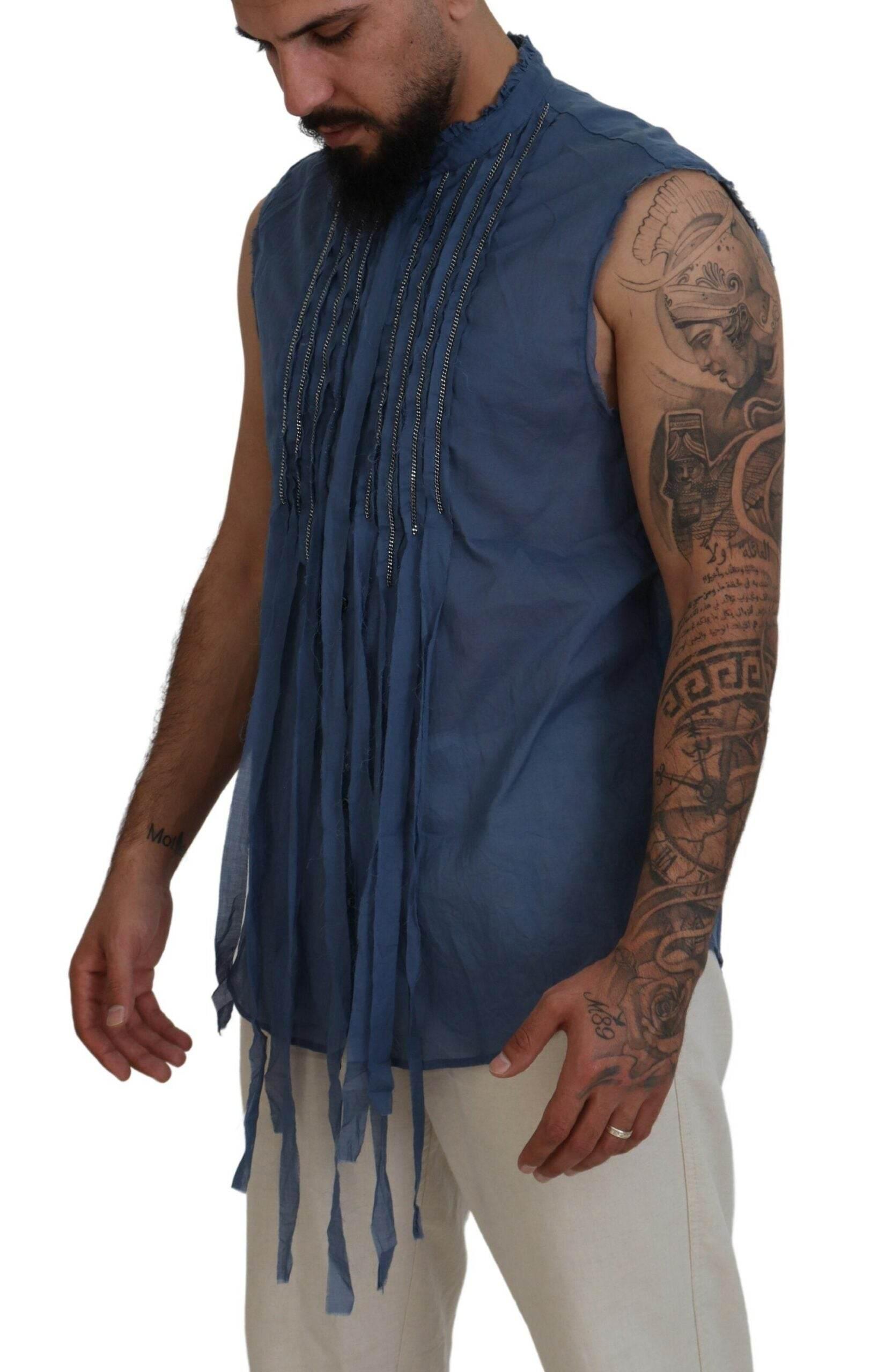 Dsquared² Blue Cotton Chain Embellishment Sleeveless Shirt - Hilstor