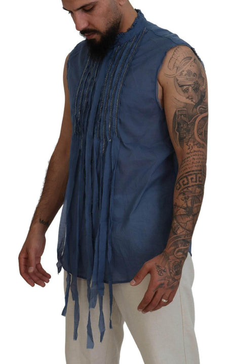 Dsquared² Blue Cotton Chain Embellishment Sleeveless Shirt - Hilstor