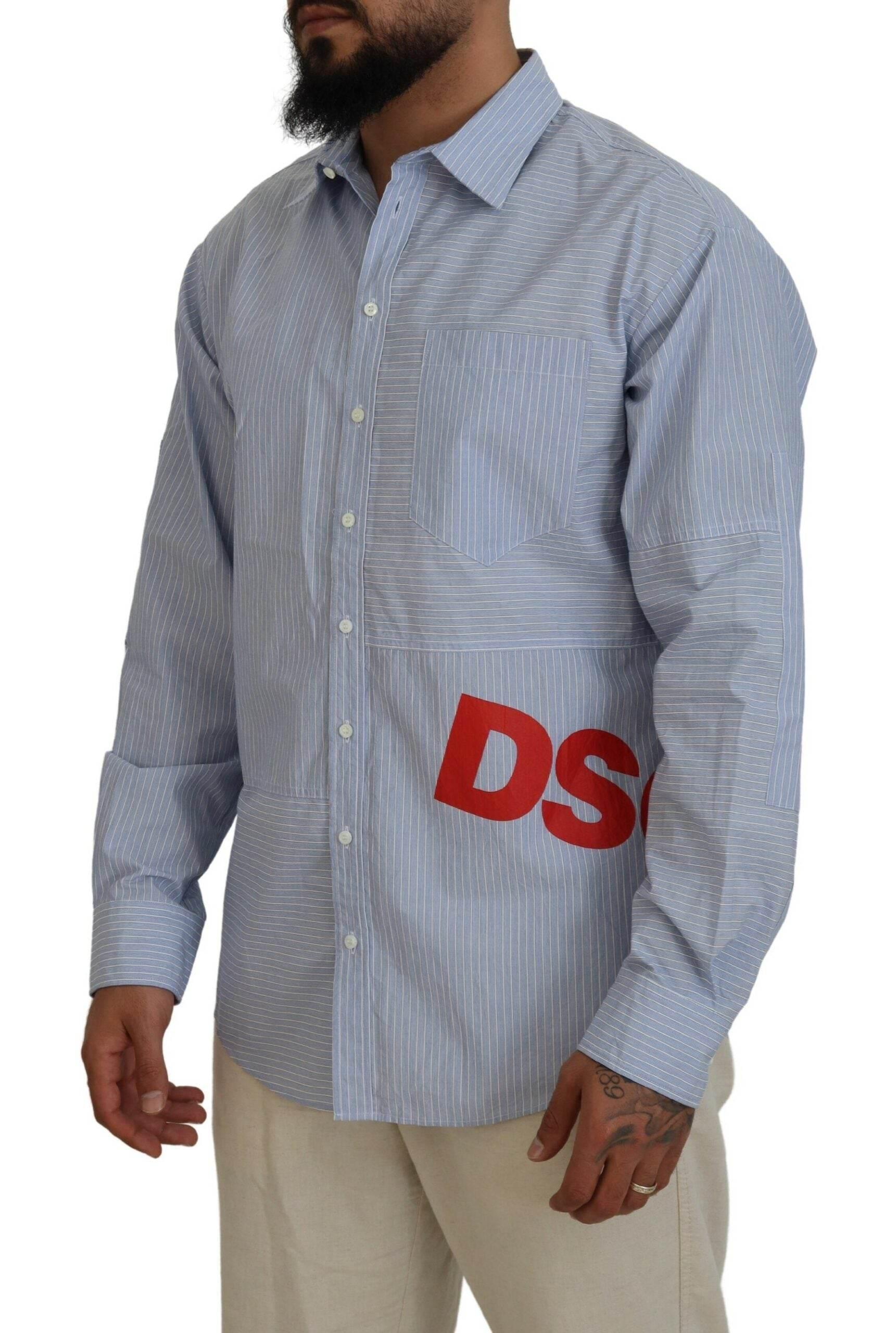 Dsquared² Blue Stripes Logo Print Long Sleeves Formal Shirt - Hilstor