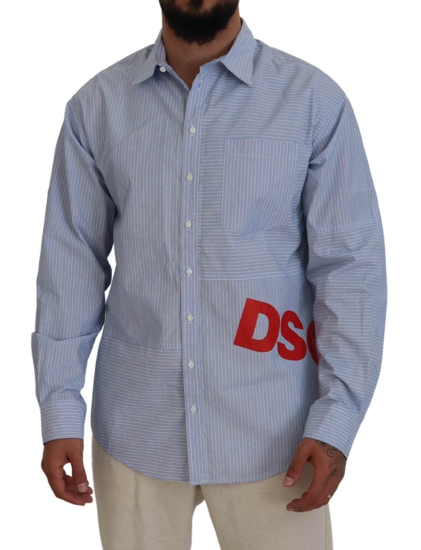 Dsquared² Blue Stripes Logo Print Long Sleeves Formal Shirt - Hilstor