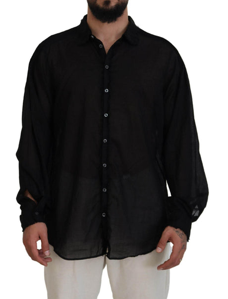 Dsquared² Black Cotton Collared Long Sleeves Formal Shirt - Hilstor