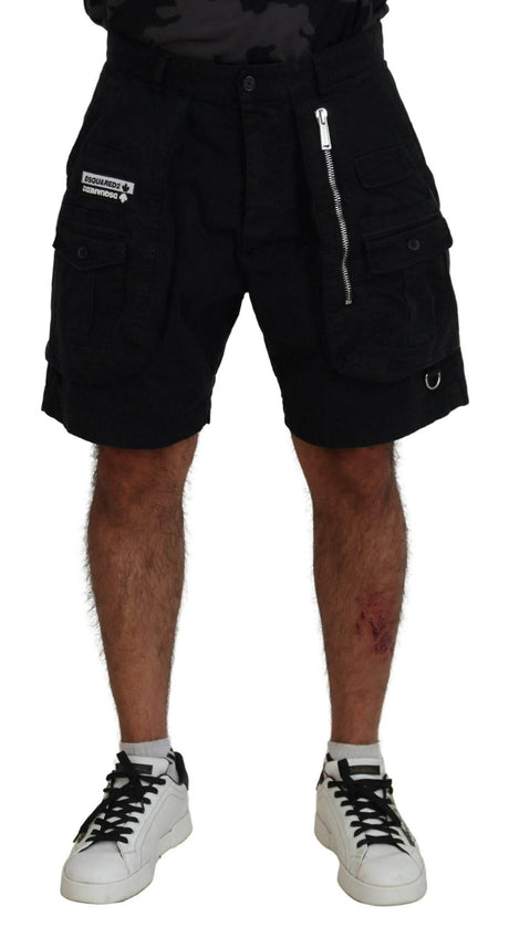 Dsquared² Black Cotton Cargo Boxer Above Knee Shorts - Hilstor