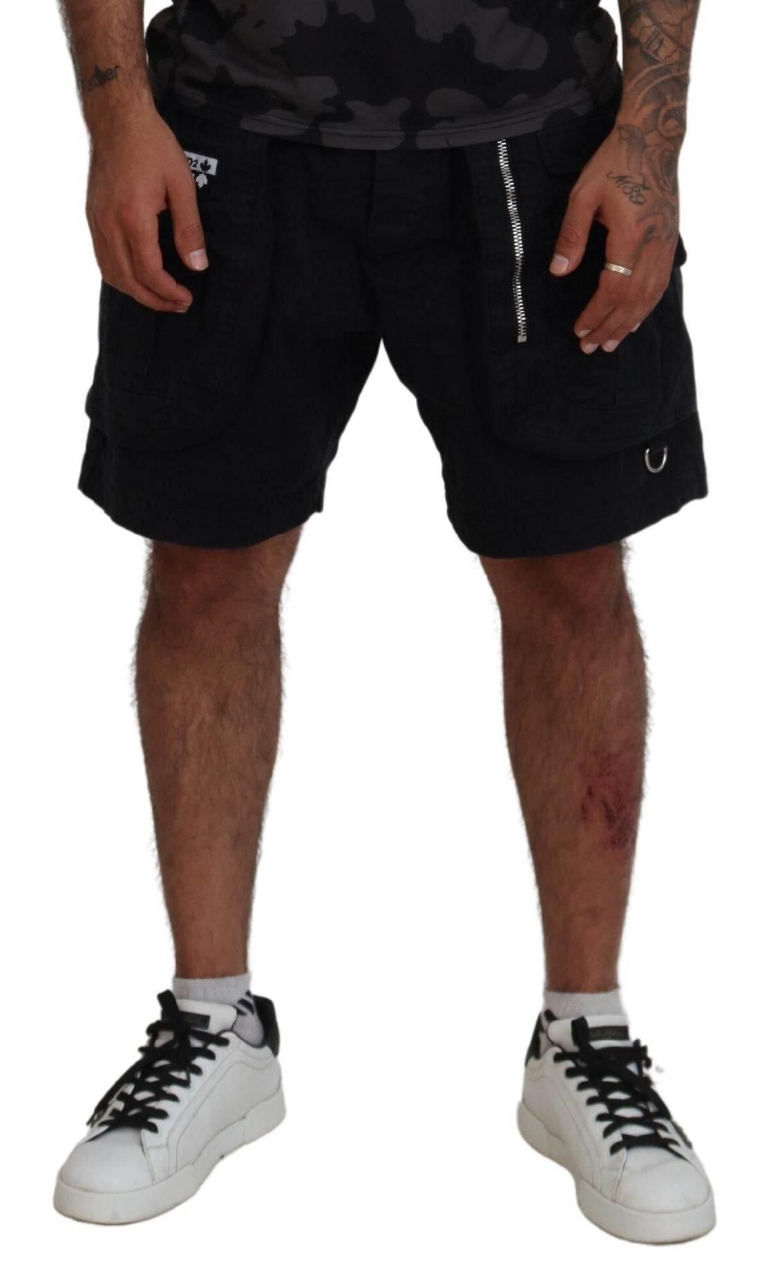 Dsquared² Black Cotton Cargo Boxer Above Knee Shorts - Hilstor