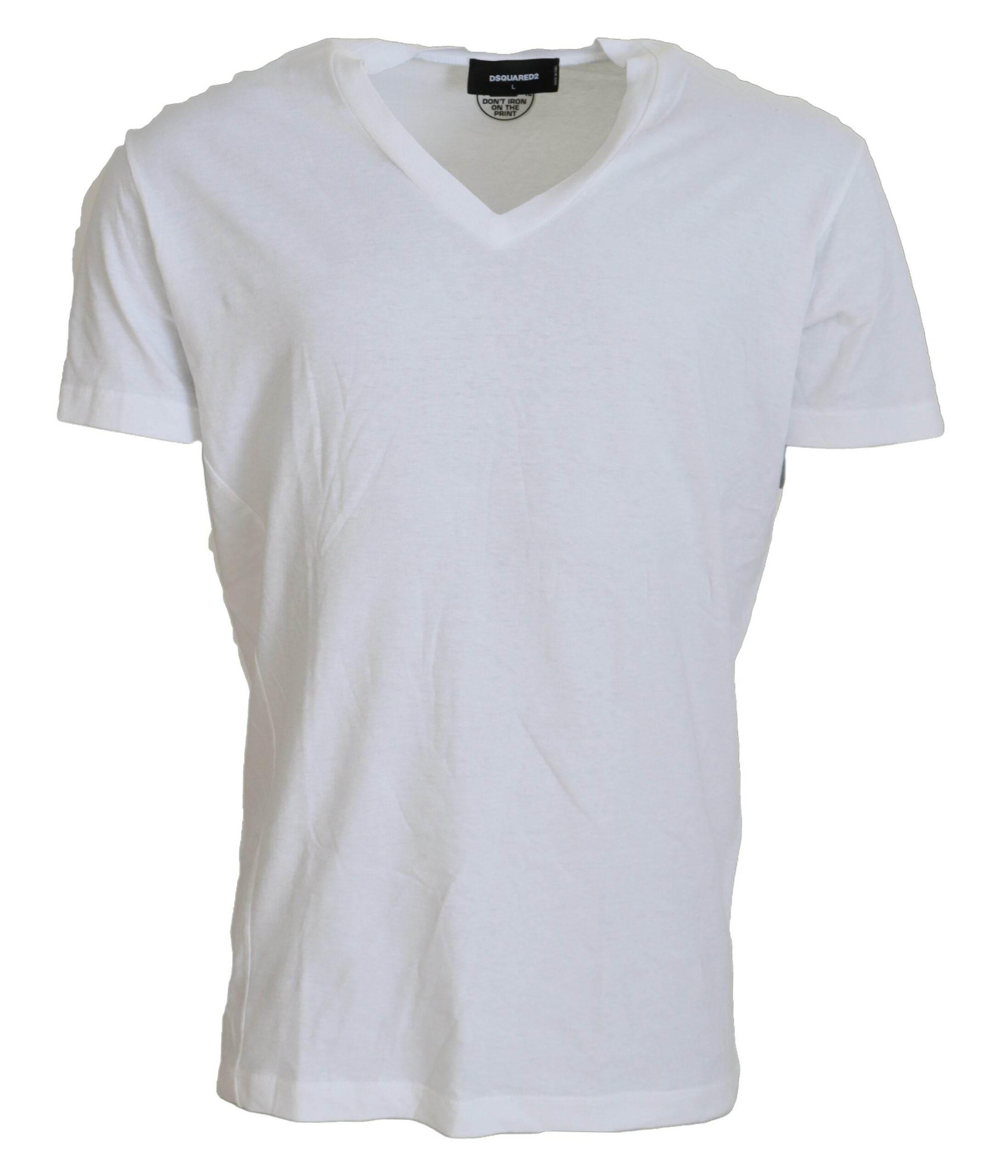 Dsquared² White Cotton Linen Short Sleeves V-neck T-shirt - Hilstor