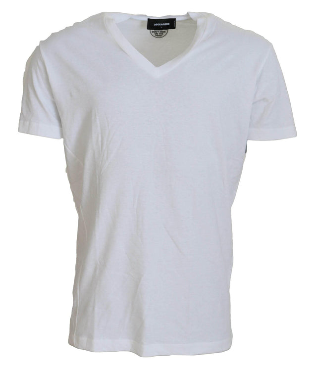Dsquared² White Cotton Linen Short Sleeves V-neck T-shirt - Hilstor