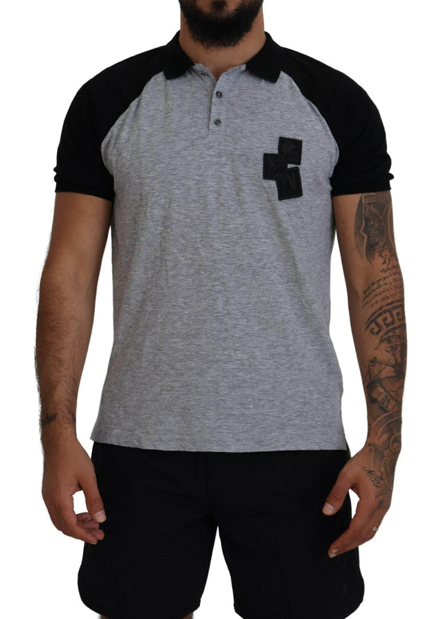 Dsquared² Gray Black Cotton Short Sleeves Collared T-shirt - Hilstor