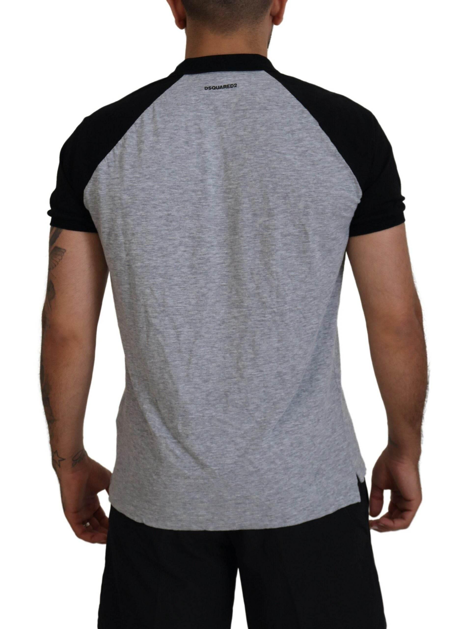 Dsquared² Gray Black Cotton Short Sleeves Collared T-shirt - Hilstor
