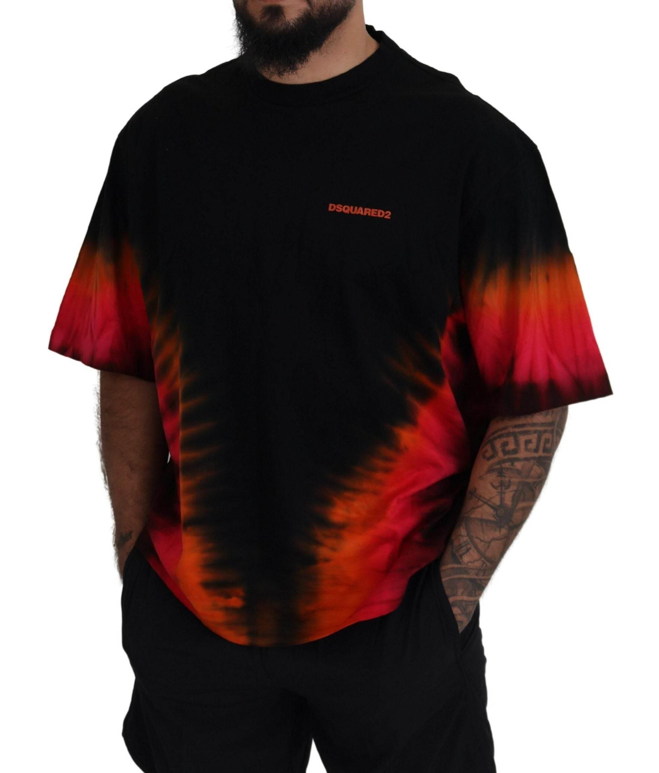Dsquared² Black Orange Cotton Short Sleeves Crewneck T-shirt - Hilstor
