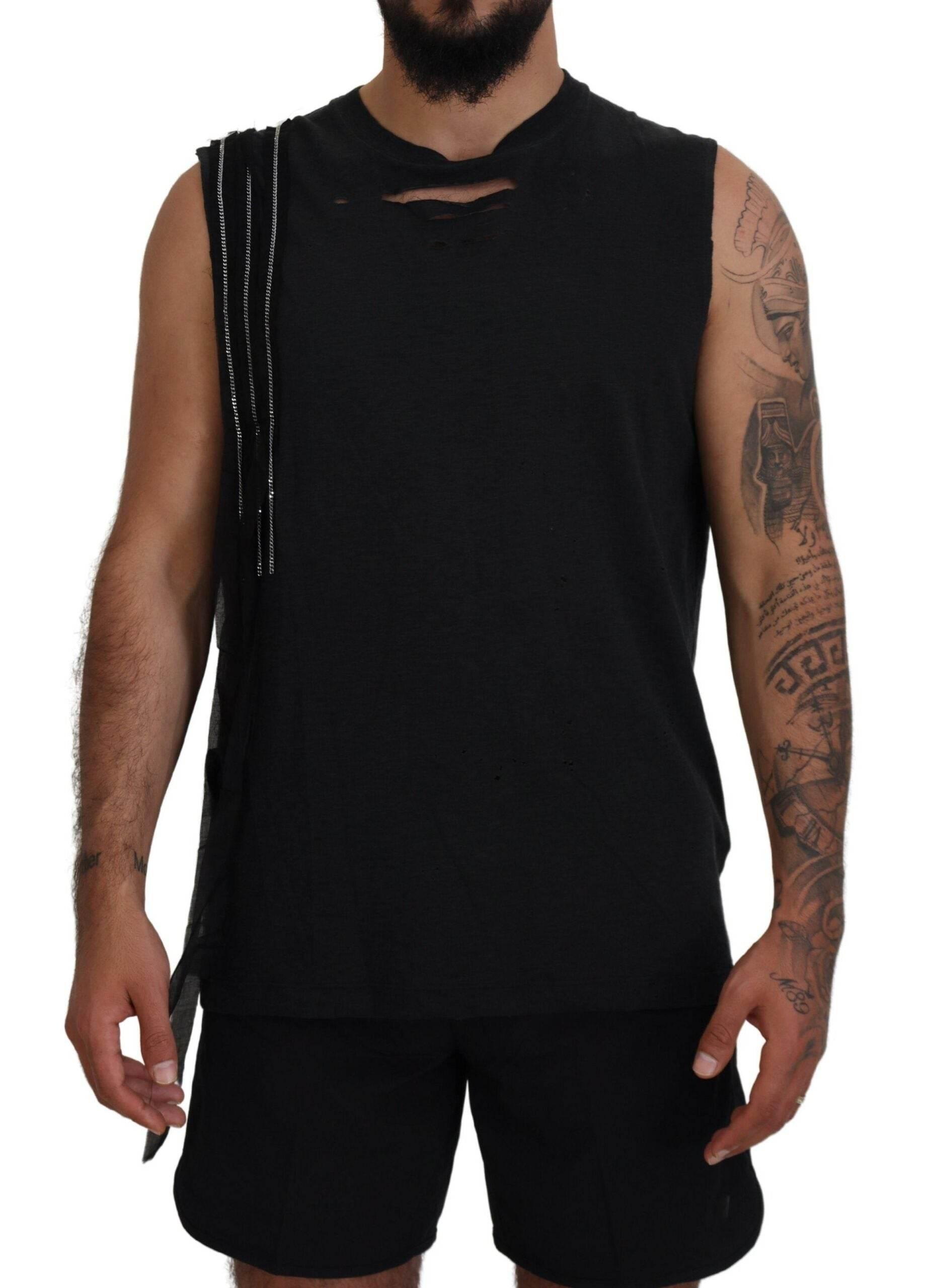 Dsquared² Black Chain Embellished Sleeveless Men Tank T-shirt - Hilstor