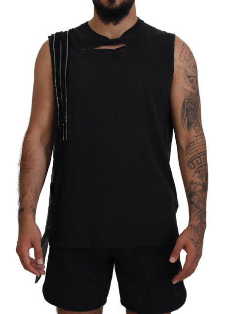 Dsquared² Black Chain Embellished Sleeveless Men Tank T-shirt - Hilstor