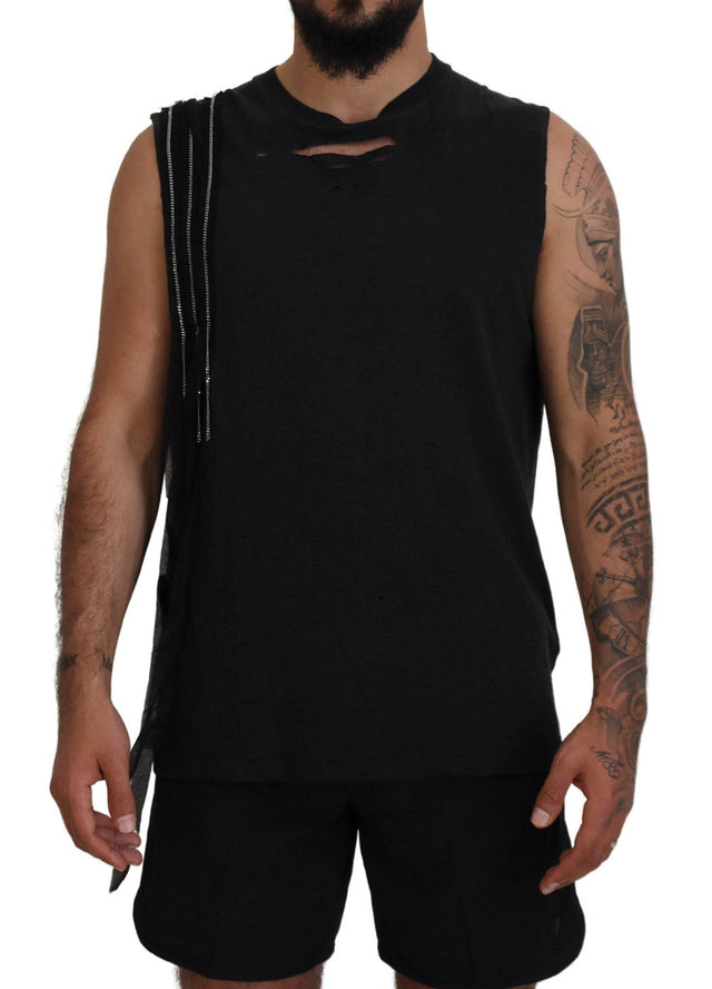 Dsquared² Black Chain Embellished Sleeveless Men Tank T-shirt - Hilstor