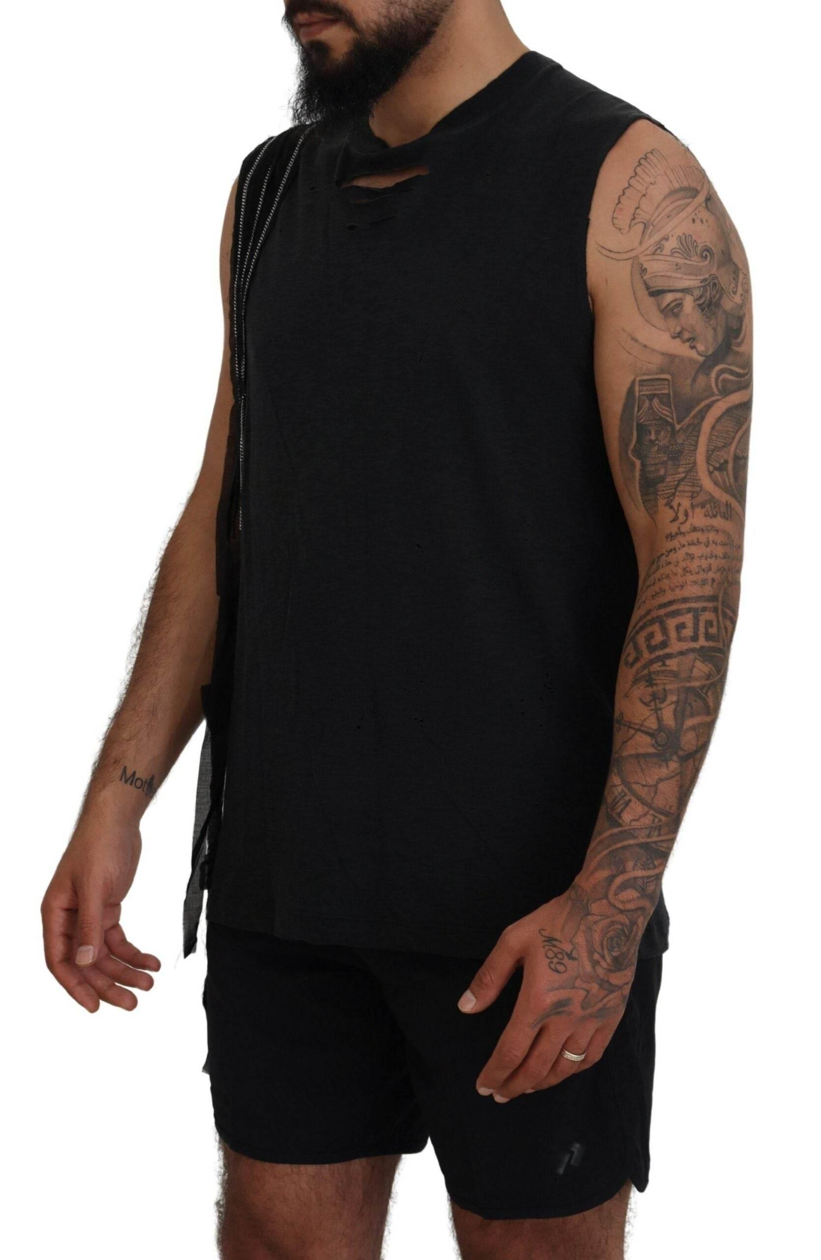 Dsquared² Black Chain Embellished Sleeveless Men Tank T-shirt - Hilstor