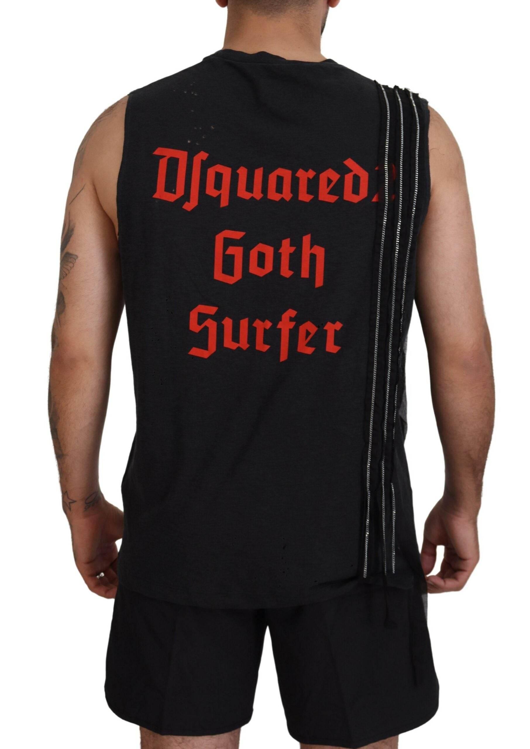 Dsquared² Black Chain Embellished Sleeveless Men Tank T-shirt - Hilstor