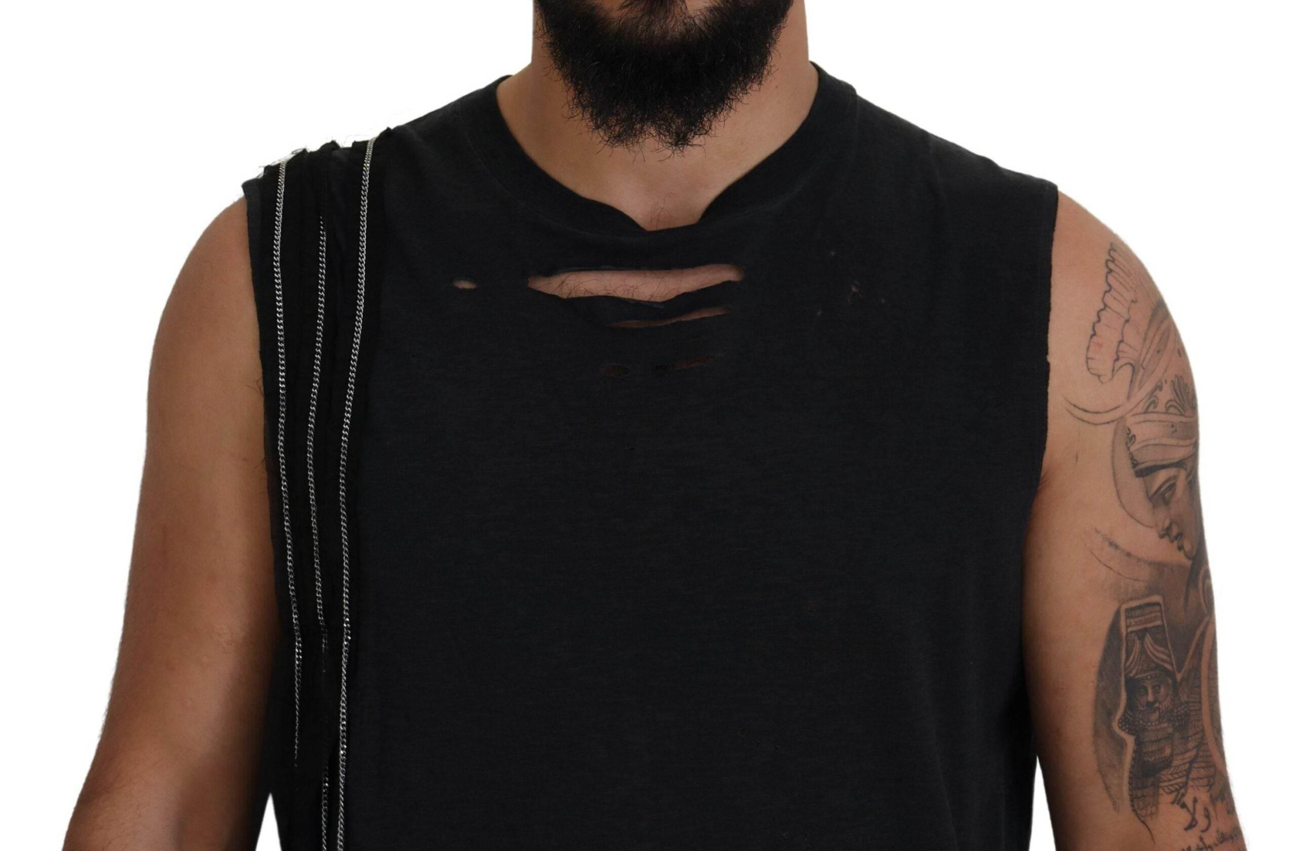 Dsquared² Black Chain Embellished Sleeveless Men Tank T-shirt - Hilstor