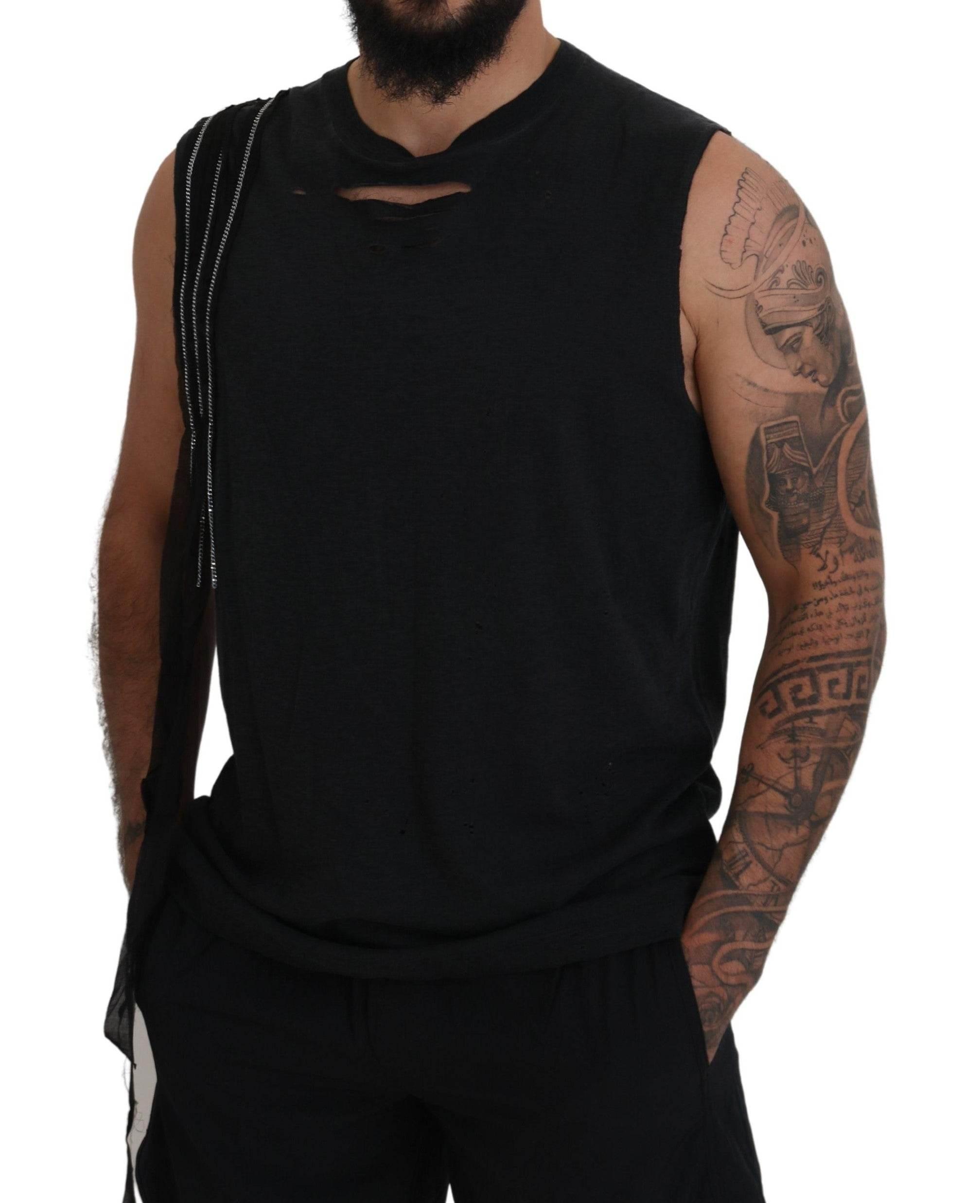 Dsquared² Black Chain Embellished Sleeveless Men Tank T-shirt - Hilstor