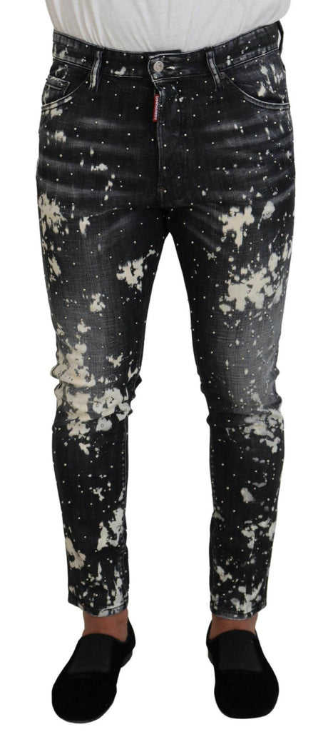 Dsquared² Gray Wash White Splash Print Skinny Denim Jeans - Hilstor