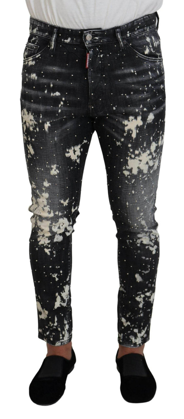 Dsquared² Gray Wash White Splash Print Skinny Denim Jeans - Hilstor