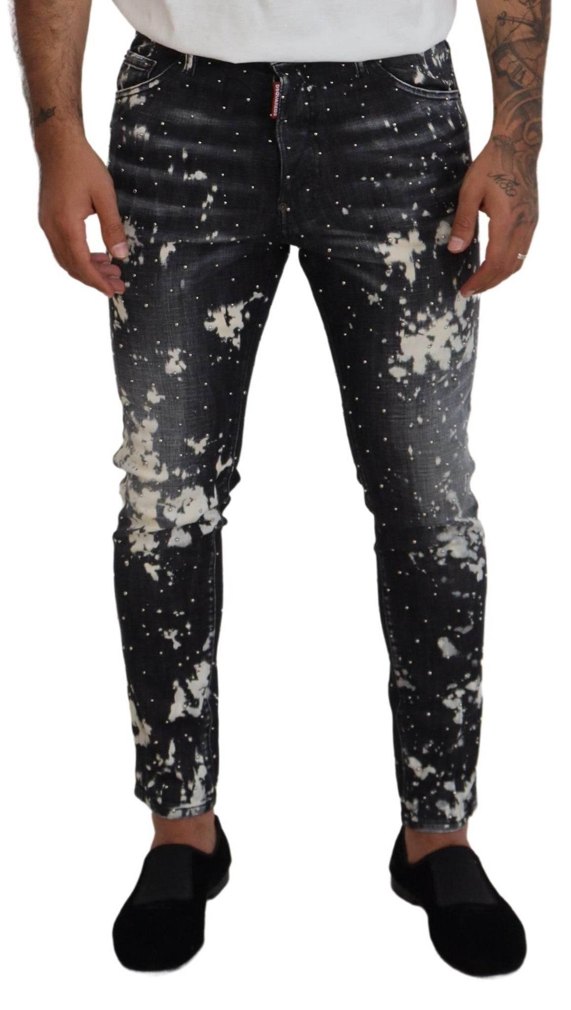 Dsquared² Gray Wash White Splash Print Skinny Denim Jeans - Hilstor