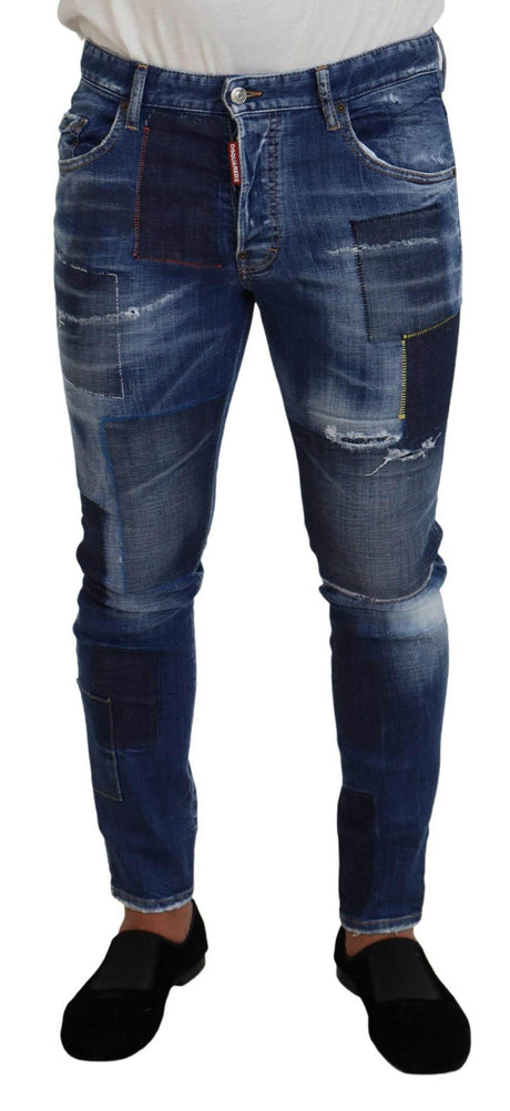 Dsquared² Blue Washed Patchwork Skinny Men Denim Jeans - Hilstor