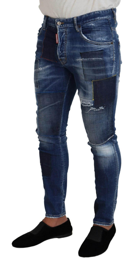 Dsquared² Blue Washed Patchwork Skinny Men Denim Jeans - Hilstor