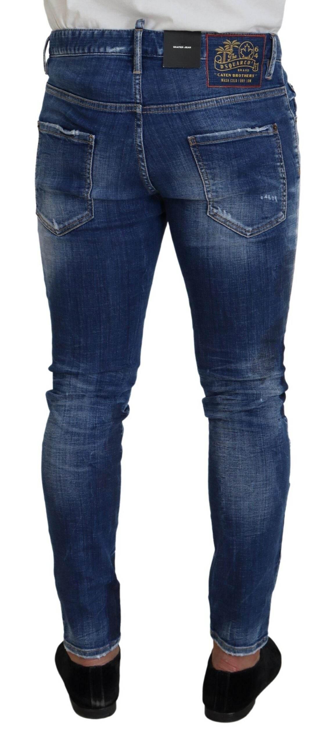 Dsquared² Blue Washed Patchwork Skinny Men Denim Jeans - Hilstor