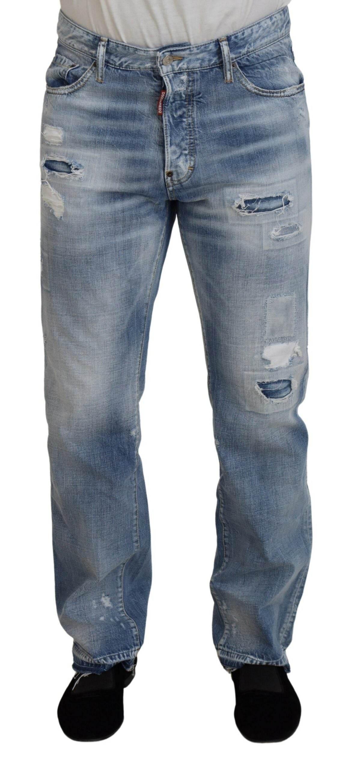 Dsquared² Blue Washed Straight Fit Men Casual Denim Jeans - Hilstor