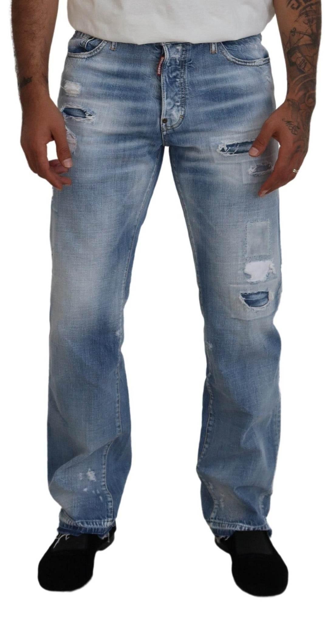 Dsquared² Blue Washed Straight Fit Men Casual Denim Jeans - Hilstor