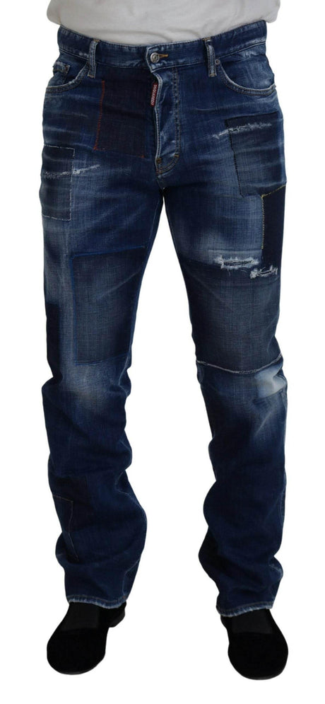 Dsquared² Blue Washed Patchwork Straight Fit Denim Jeans - Hilstor