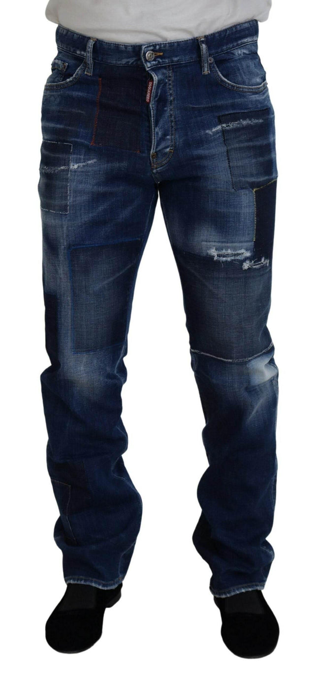 Dsquared² Blue Washed Patchwork Straight Fit Denim Jeans - Hilstor